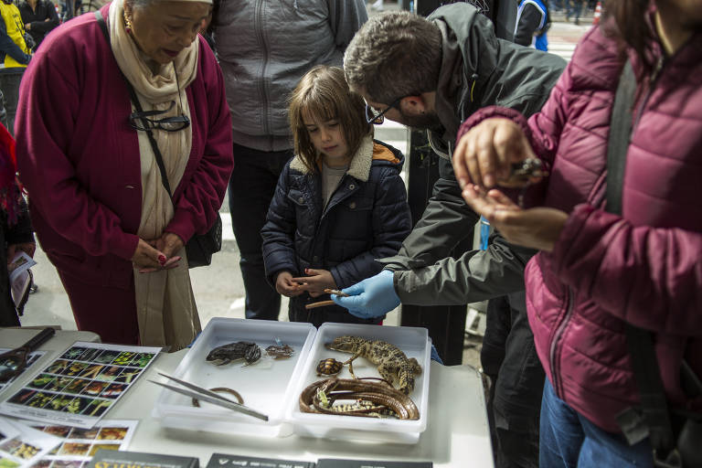 Além do protesto na av. Paulista, havia, em frente ao Instituto Pasteur, uma feira de ciência, que atraía a atenção de crianças que passavam pelo local