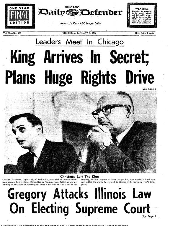 Imagem fornecida pelo Chicago Defender, de janeiro de 1966. O jornal deixará de ter a versão impressa do jornal deixará após 10 de julho de 2019