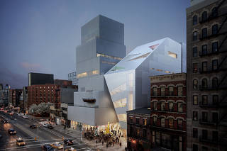A rendering provided by OMA/Bloomimages shows the proposed addition to the New Museum in New York.