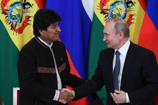 Russian President Vladimir Putin holds talks with his Bolivian counterpart Evo Morales in Kremlin