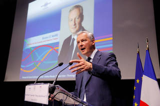 French Finance Minister Bruno Le Maire delivers a speech during a conference entitled 