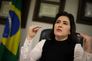A senadora Simone Tebet (MDB-MS) durante entrevista à Folha