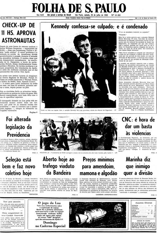 Primeira página da Folha de S.Paulo de 26 de julho de 1969