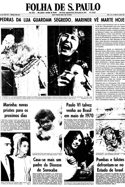 Primeira página da Folha de S.Paulo de 28 de julho de 1969