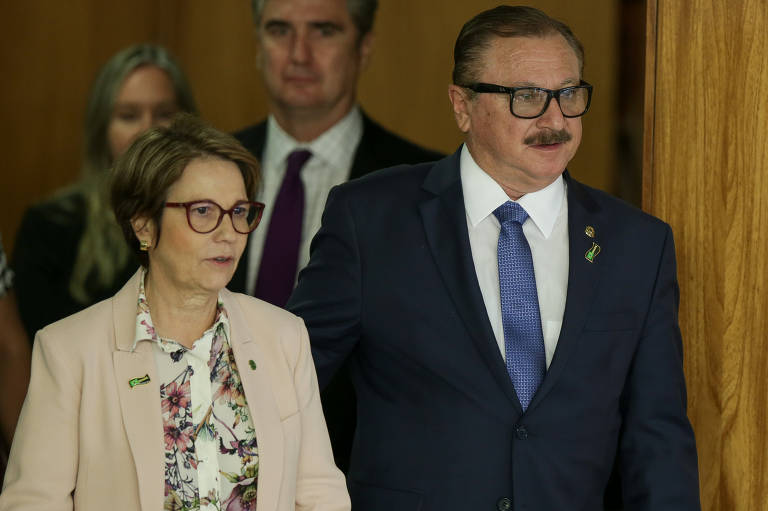 Tereza Cristina e o secretário de assuntos fundiários, Nabhan Garcia,. O presidente Jair Bolsonaro e o presidente da Argentina Maurício Macri participam de cerimônia de assinatura de atos e declaração à imprensa após reunião durante visita oficial ao Brasil, no Palácio do Planalto. (Foto: Pedro Ladeira/Folhapress, PODER)