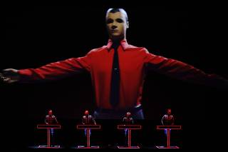 German electronic band Kraftwerk perform with a 3d stage set at the Tate Modern in London