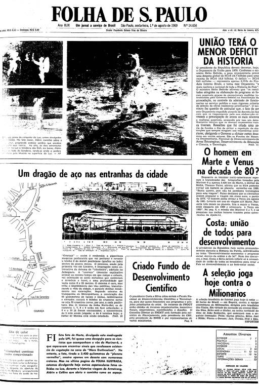 Primeira página da Folha de S.Paulo de 1 de agosto de 1969