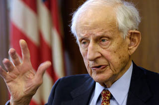 FILE PHOTO - Manhattan District Attorney Robert Morgenthau speaks during an interview in his office in New York