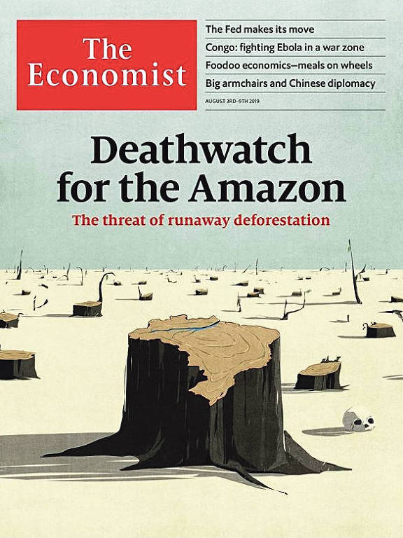 Na capa da revista britânica The Economist, a Amazônia ameaçada pelo "vandalismo" de Bolsonaro