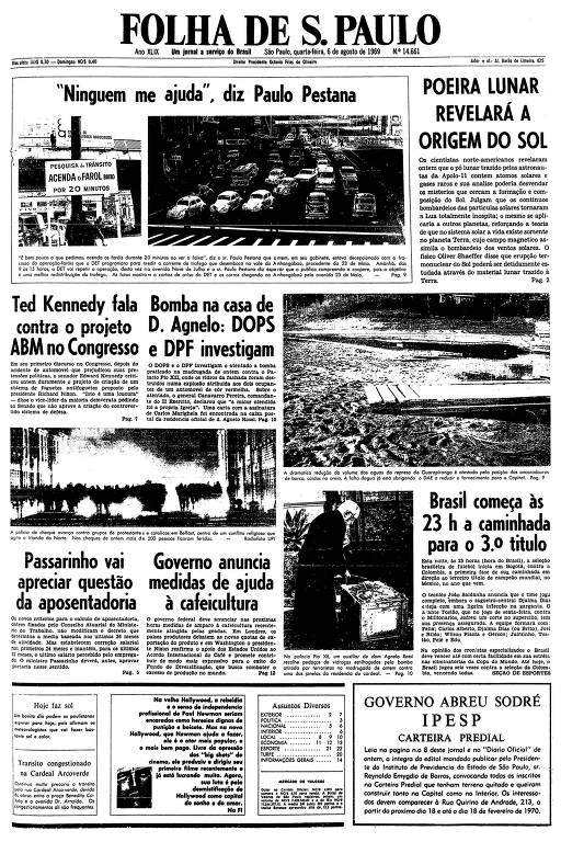 Primeira página da Folha de S.Paulo de 6 de agosto de 1969