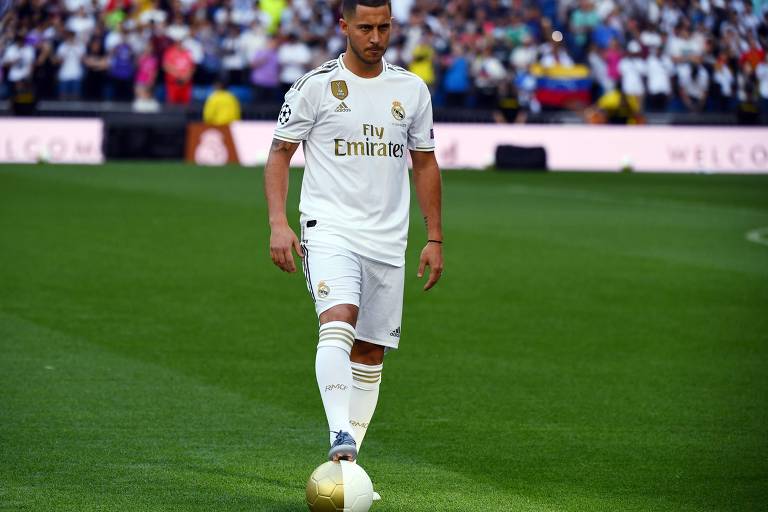 Eden Hazard, 28, principal nome da seleção belga, deixou o Chelsea para atuar no Real Madrid, que pagou 100 milhões de euros ao clube inglês