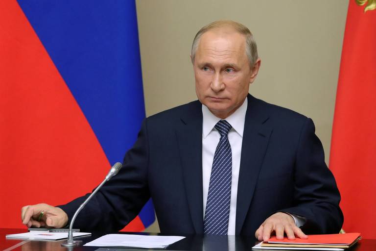 O presidente Vladimir Putin durante reunião em Moscou no começo do mês
