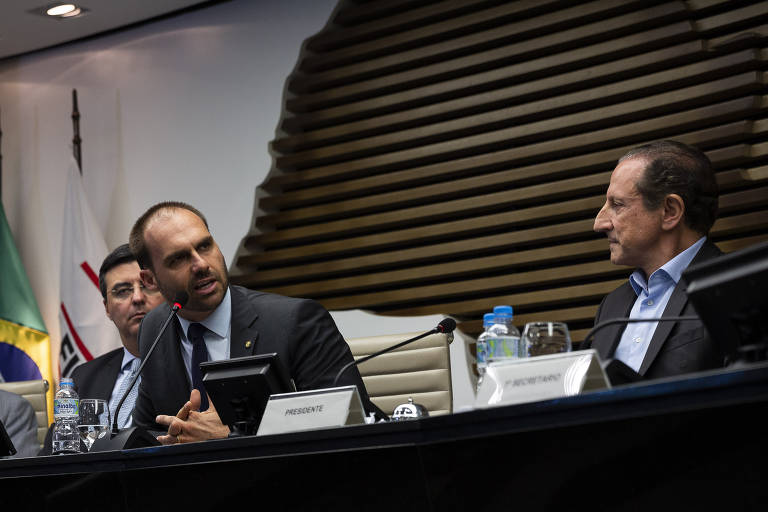 O deputado federal Eduardo Bolsonaro (PSL) foi recebido pelo presidente da Fiesp, Paulo Skaf, para um jantar na federação