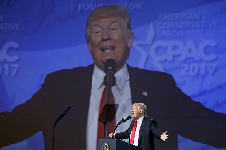 O presidente dos Estados Unidos, DOnald Trump, discursa durante a edição 2017 da CPAC