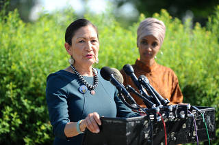 Rep. Debra Haaland, (D-NM) and Rep. Ilhan Omar (D-MN) hold a news conference to discuss legislation creating 