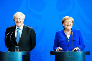 German Chancellor Merkel meets Britain's Prime Minister Johnson at the Chancellery in Berlin