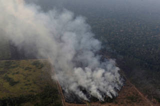 Smoke billows during a fire in an area of the Amazon rainforest near Porto Velho, Rondonia