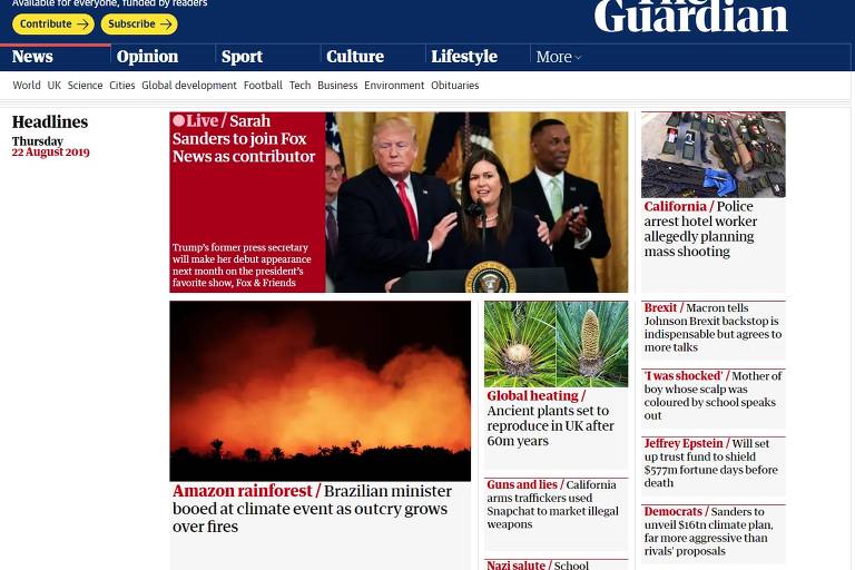 Os focos de incêndio na Amazônia ganharam forte repercussão na mídia internacional