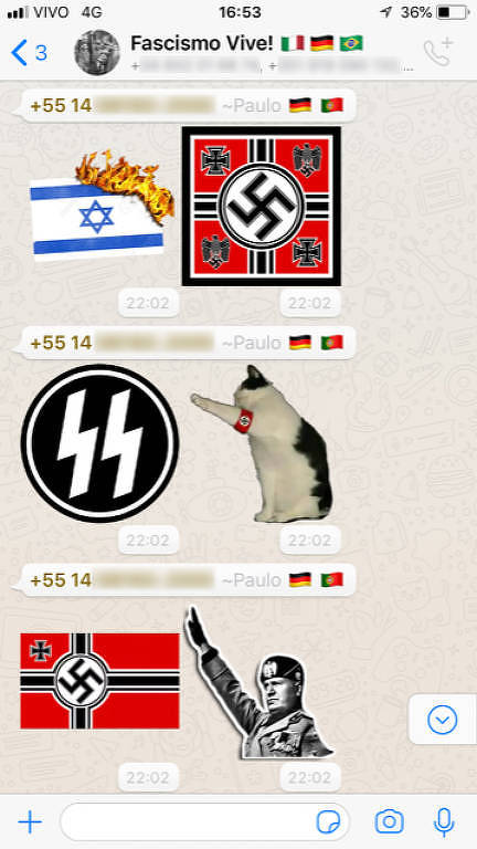 Imagens extraídas de grupos de WhatsApp neonazistas