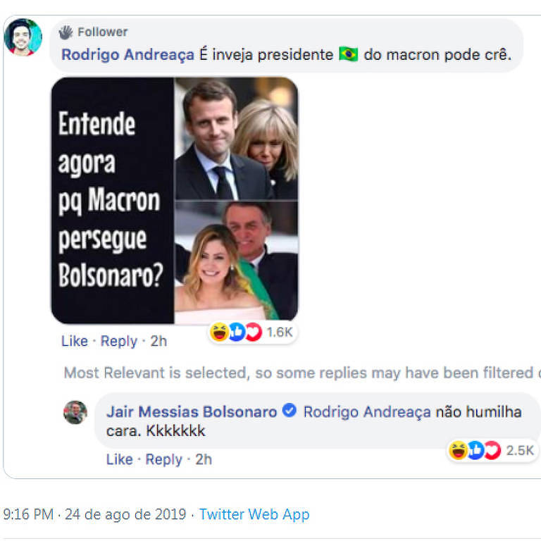 Reprodução de conversa de Bolsonaro no Facebook