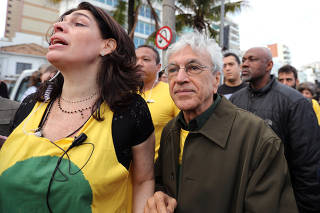 Brazilian singer Caetano Veloso attends the demonstration to demand more protection for the Amazon rainforest in Rio de Janeiro