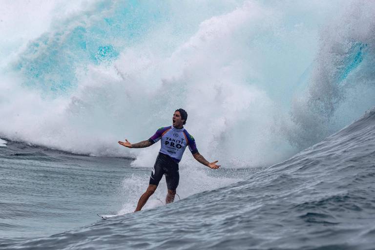 Gabriel Medina durante a etapa do Taiti da Liga Mundial de Surfe