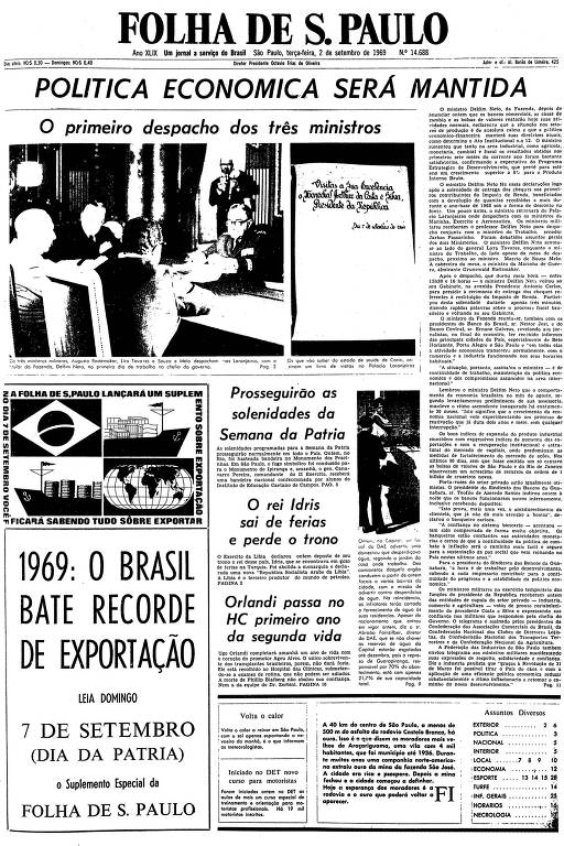 Primeira página da Folha de S.Paulo de 2 de setembro de 1969