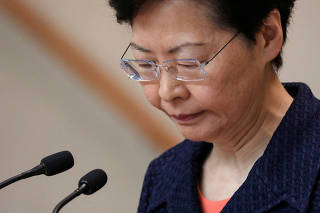 FILE PHOTO: Hong Kong's Chief Executive Carrie Lam holds a news conference in Hong Kong