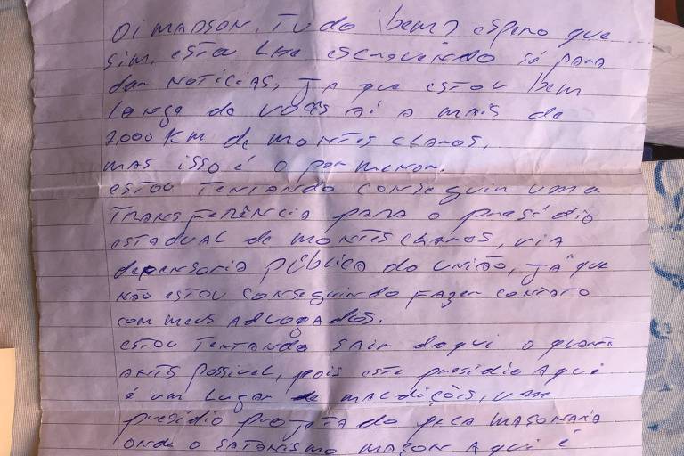 Em carta à família, Adélio cita conspiração maçônica e clama por transferência