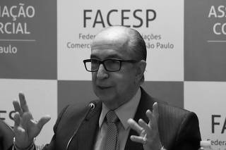 O secretário especial da Receita Federal do Ministério da Economia, Marcos Cintra, faz palestra na sede da Associação Comercial de São Paulo, sobre reforma tributária.