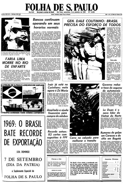 Primeira página da Folha de S.Paulo de 5 de setembro de 1969
