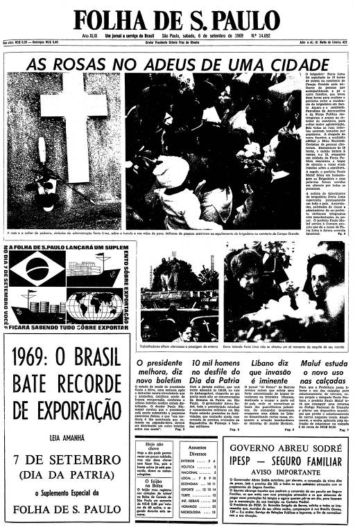 Primeira página da Folha de S.Paulo de 6 de setembro de 1969