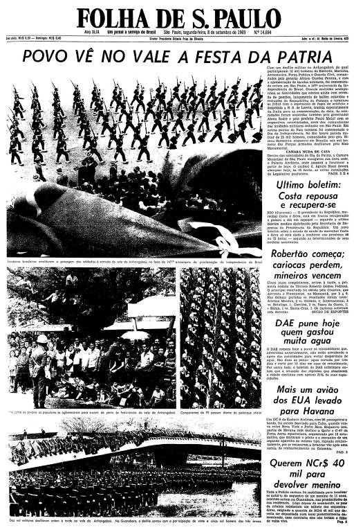 Primeira página da Folha de S.Paulo de 8 de setembro de 1969