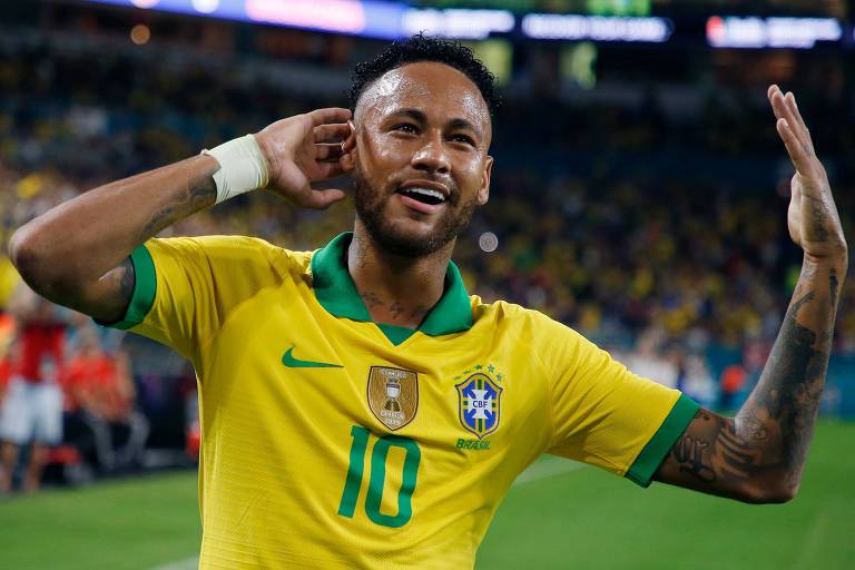 Neymar comemora gol contra a Colômbia, em amistoso nos EUA