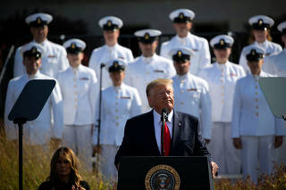 U.S. President Donald Trump speaks during a ceremony marking the 18th anniversary of September 11 attacks at the Pentagon