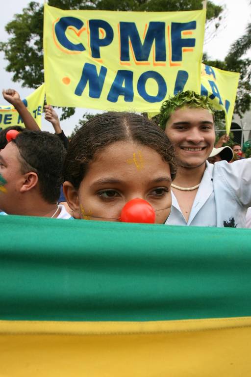 Em novembro de 2007, manifestação contra a cobrança da CPMF durante encontro do PSDB. em Brasília