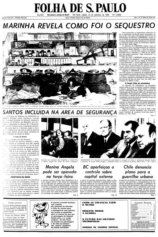 Primeira Página da Folha de S.Paulo de 13 de setembro de 1969
