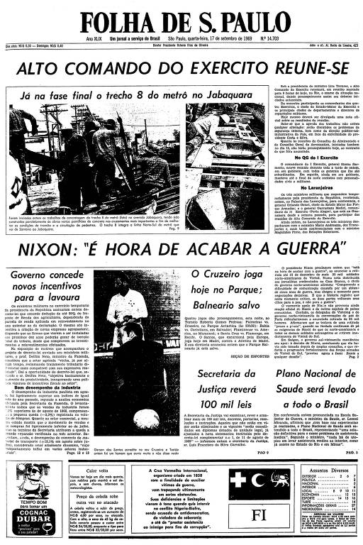 Primeira página da Folha de S.Paulo de 17 de setembro de 1969