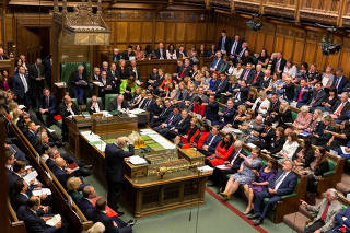 Britain's Prime Minister Boris Johnson speaks at the House of Commons in London