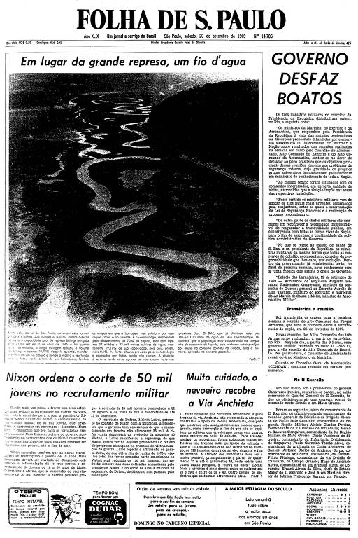 Primeira página da Folha de S.Paulo de 20 de setembro de 1969