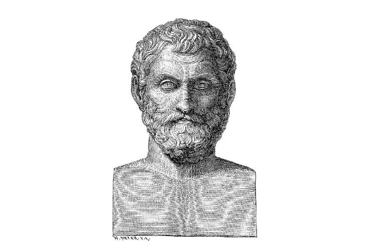 Ilustração em preto e branco de Tales de Mileto