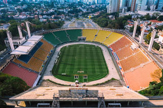 Vista aérea do estádio do Pacaembu, na região central de São Paulo