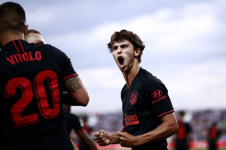 João Felix, do Atlético de Madri, comemora durante partida da Liga Espanhola contra o Leganes