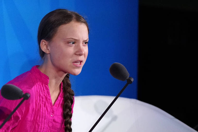 Greta Thunberg durante discurso no Climate Action Summit da ONU, em 2019
