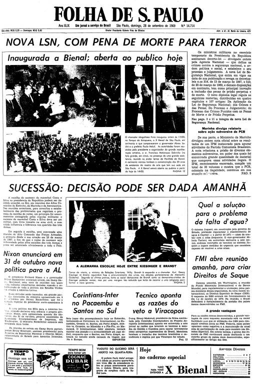 Primeira página da Folha de S.Paulo de 28 de setembro de 1969