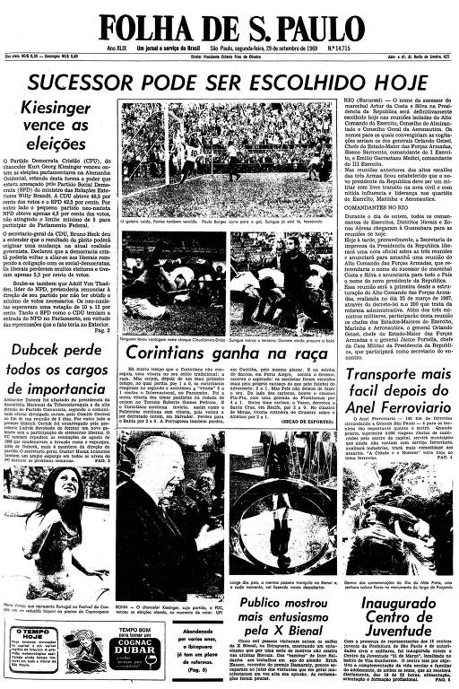 Primeira página da Folha de S.Paulo de 29 de setembro de 1969