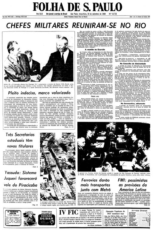 Primeira página da Folha de S.Paulo de 30 de setembro de 1969