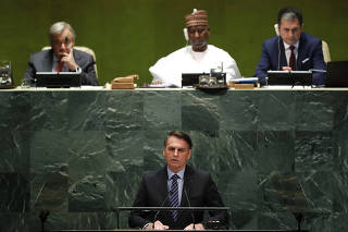 Brazil's President Jair Bolsonaro addresses the 74th session of the United Nations General Assembly at U.N. headquarters in New York City, New York, U.S.