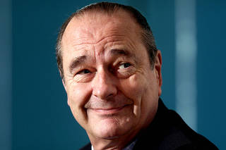 FILE PHOTO: French President Jacques Chirac is seen during his news conference at the end of the stockholm European Summit