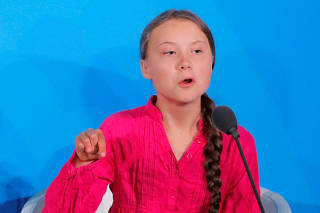 FILE PHOTO: 16-year-old Swedish Climate activist Greta Thunberg speaks at the 2019 United Nations Climate Action Summit at U.N. headquarters in New York City, New York, U.S.